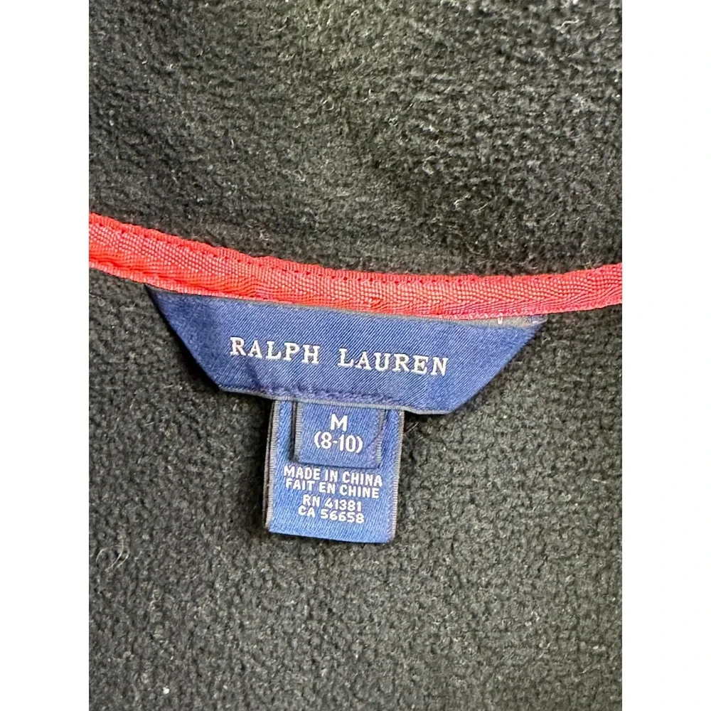 Ralph‎ Lauren Kids Fleece Jacket Grey Neon Yellow Full Zip Pony Logo Size M 8-10